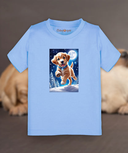 Kids unisex Playful Puppy in Winter Tshirt