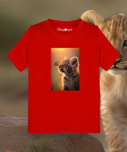 Kids unisex Lion Cub and Butterfly Tshirt