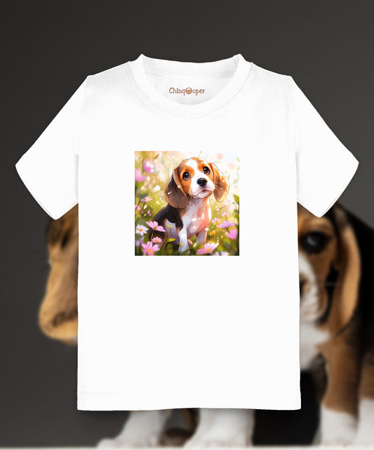 Kids unisex Beagle Puppy in Flower Tshirt