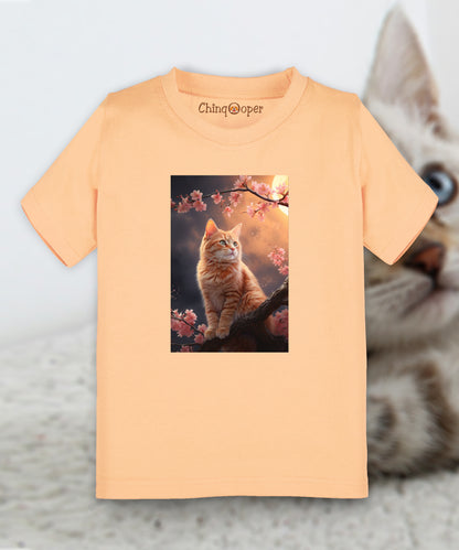 Kids Unisex Majestic Cat Cherry Blossom Tshirt