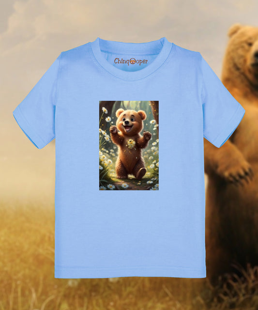 Kids unisex Happy Bear Cub in Meadow Tshirt