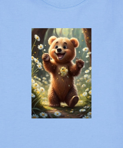 Kids unisex Happy Bear Cub in Meadow Tshirt